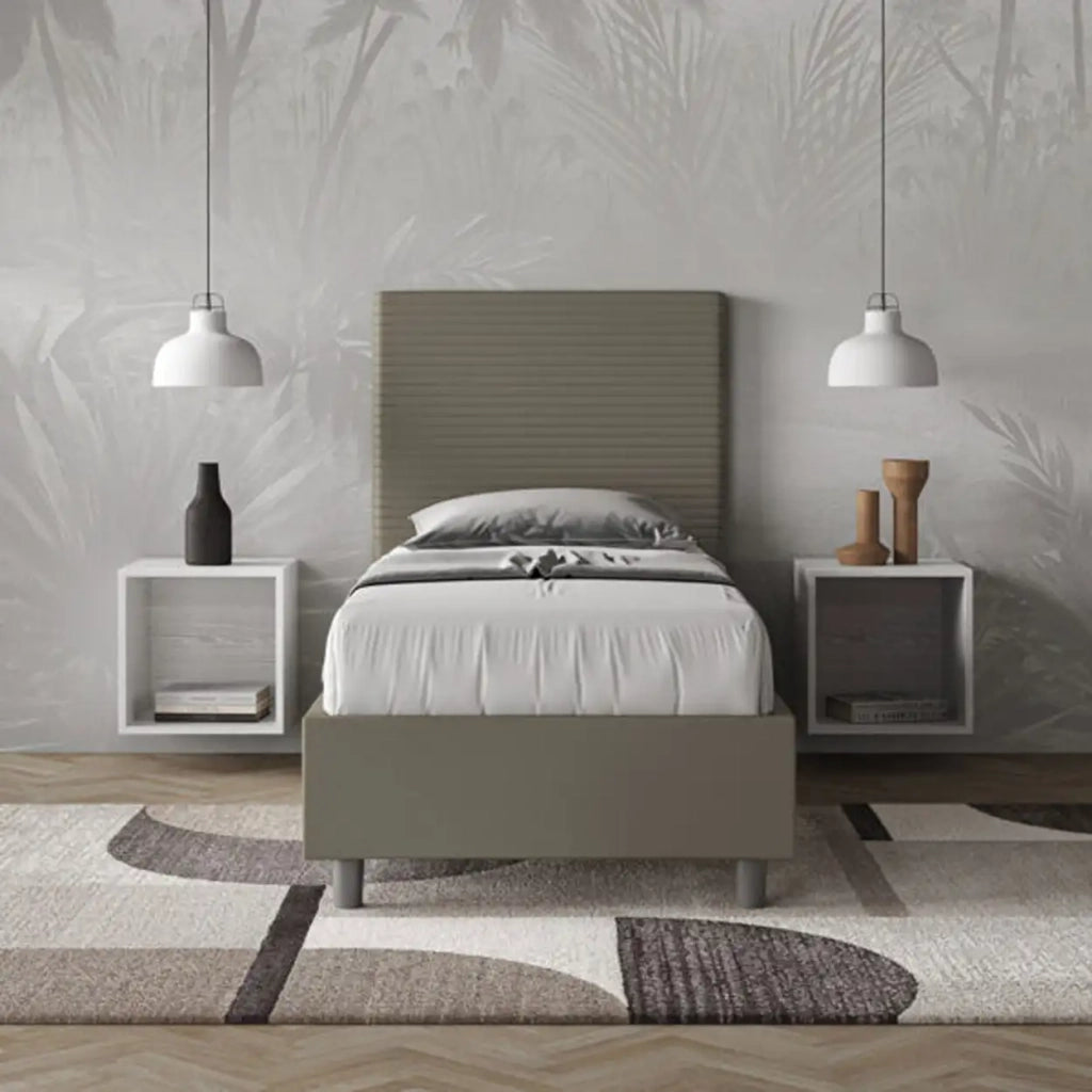 Letto singolo con rete imbottito 80x210 similpelle cappuccino Focus