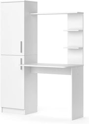 Scrivania con ripiani Tessa, Bianco, 122.9 x 52 cm, con ripiano per spazio di appoggio aggiuntivo
