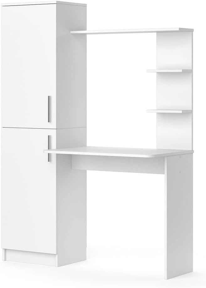 Scrivania con ripiani Tessa, Bianco, 122.9 x 52 cm, con ripiano per spazio di appoggio aggiuntivo