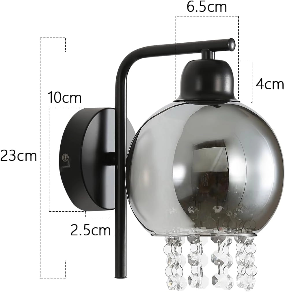 ZMH Applique da parete per interni E27 in vetro grigio fumé design lampada da parete in cristallo per letto scale