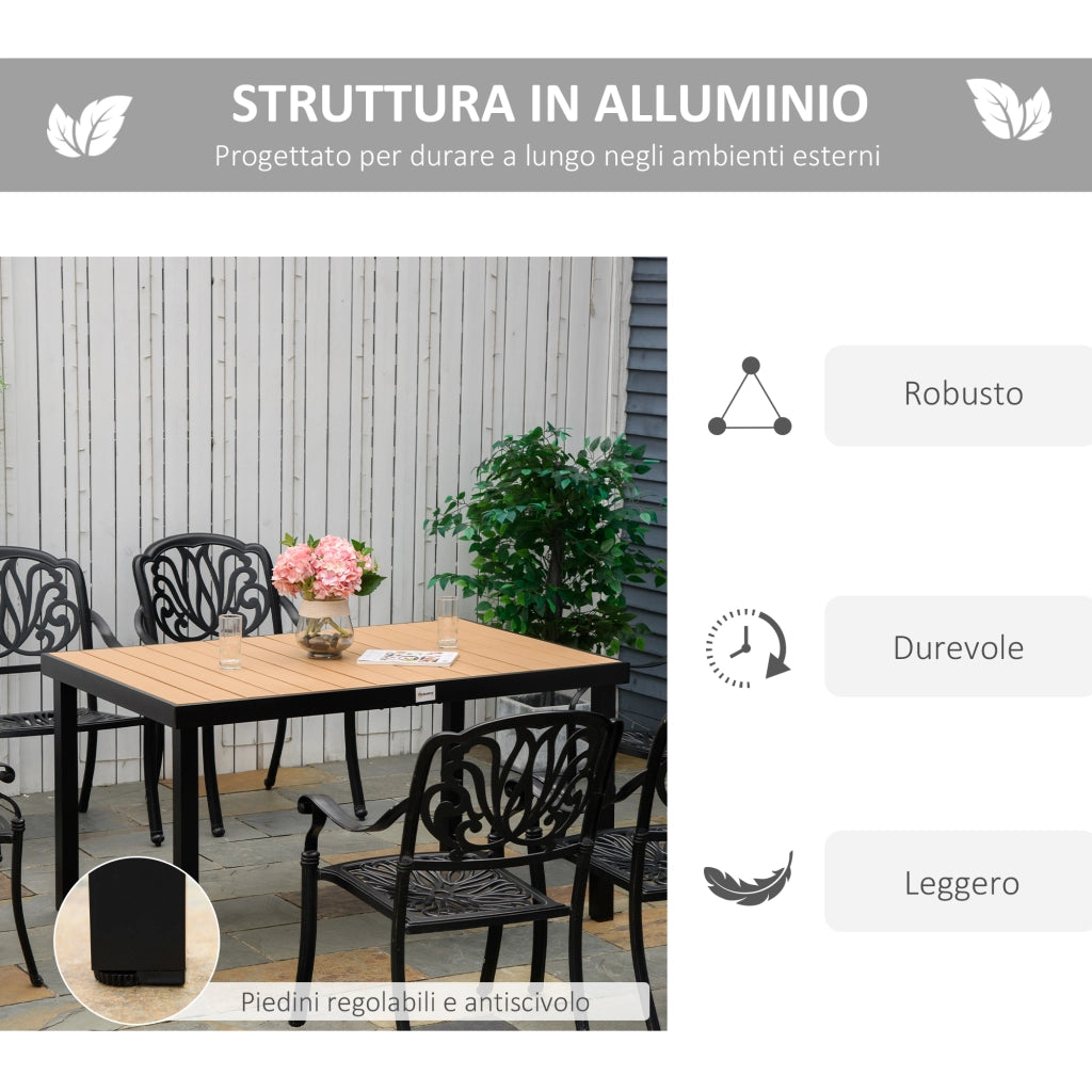 Tavolo da Giardino 6 Posti in Alluminio e Plastica ¨C zephmum ¨C Nero e Color Legno