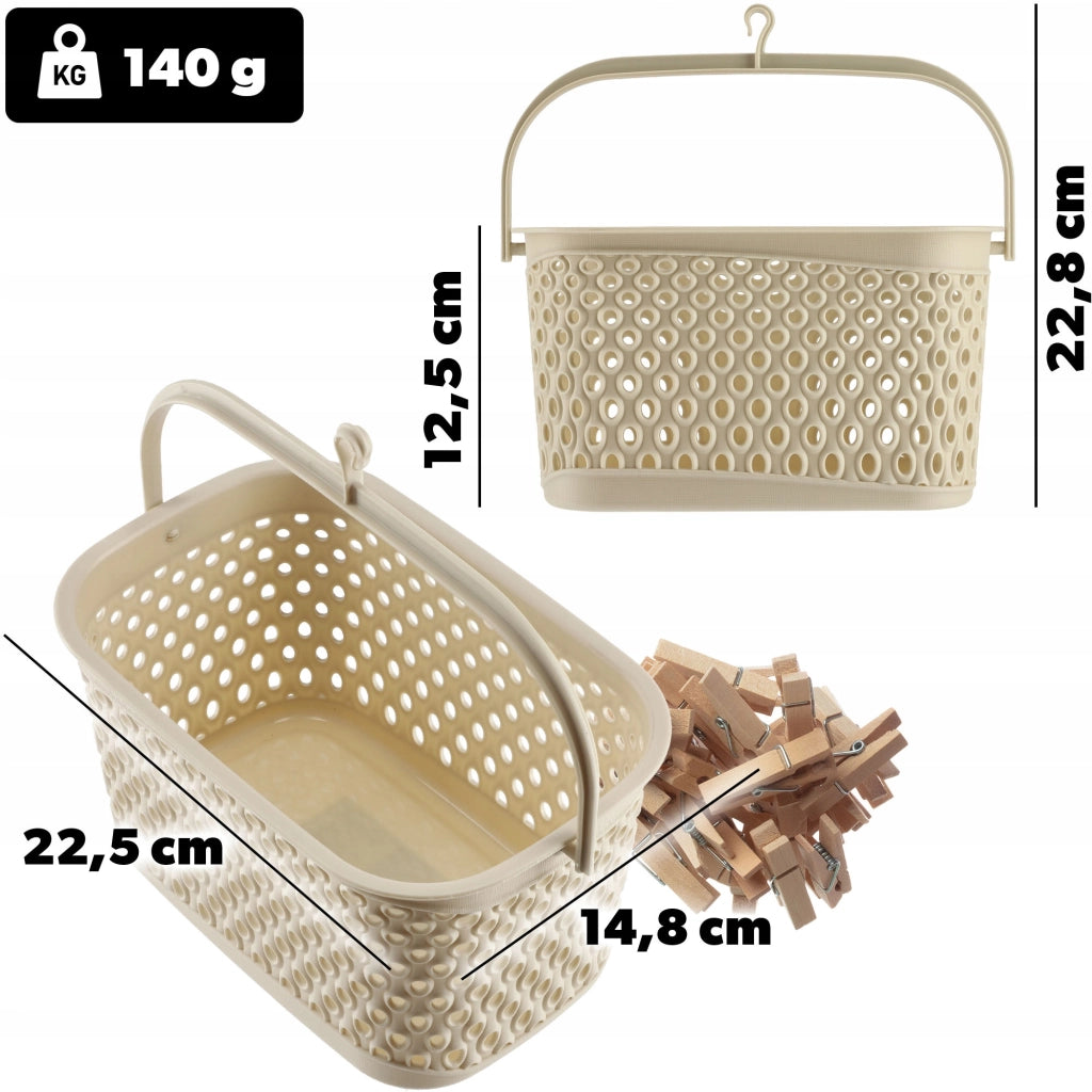 Cestino rettangolare sospeso KADAX per mollette e clip, beige