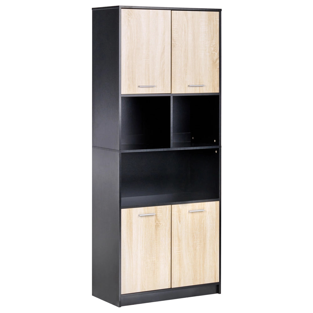 Libreria a 4 ante Marrone e nero Pannelli di particelle di legno Mobili da ufficio minimalisti Ripiani aperti e chiusi