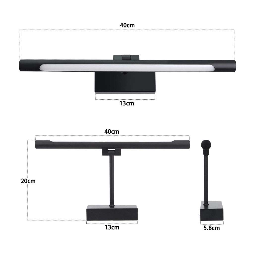 ZMH Lampada da Bagno sopra Specchio 40 cm 6W Nera a Parete IP44 4000K Luce Neutra Moderna per Armadio da Bagno Cantina