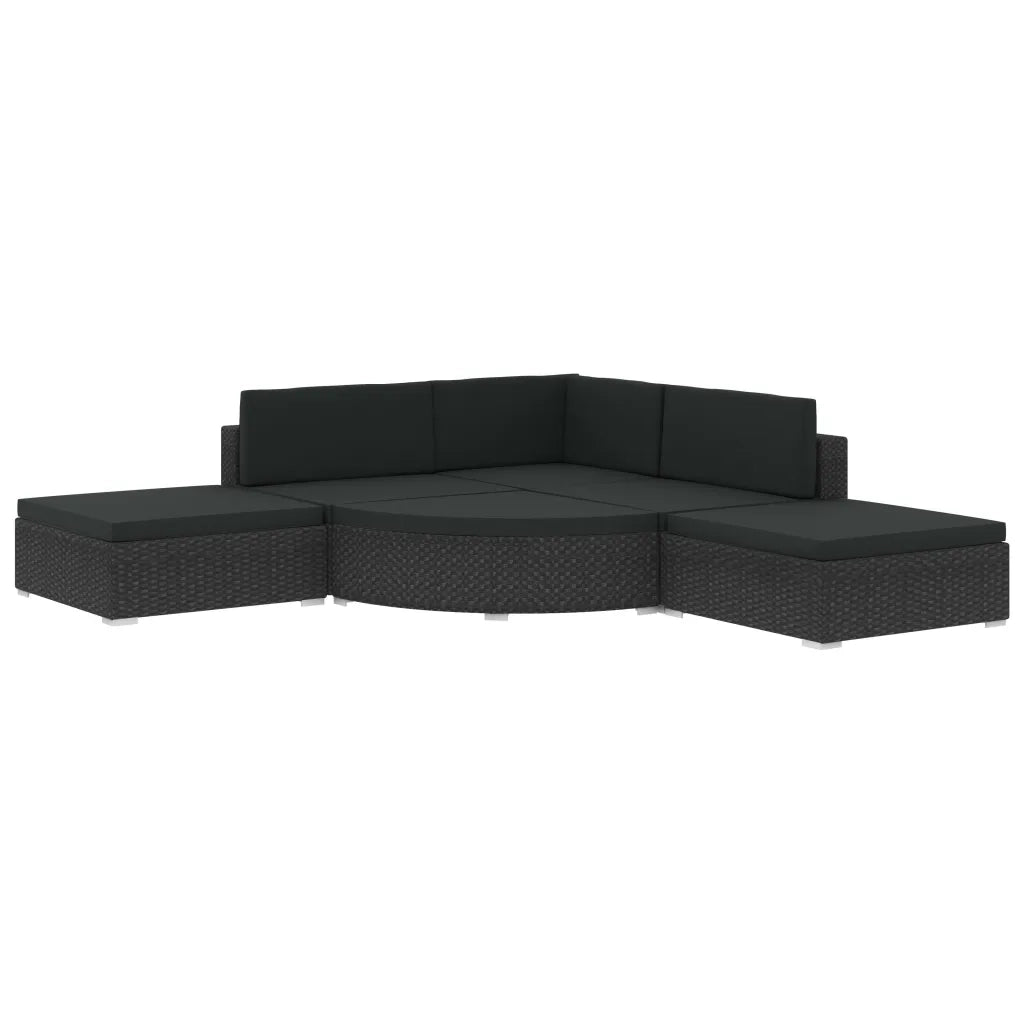 Set Divani da Giardino 6 pz con Cuscini in Polyrattan Nero 46752
