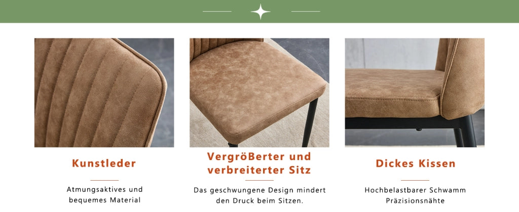 Set 4 Sedie da Pranzo ¨C MINIMAL ¨C Tessuto Tecnologico Marrone, Gambe in Metallo Nero