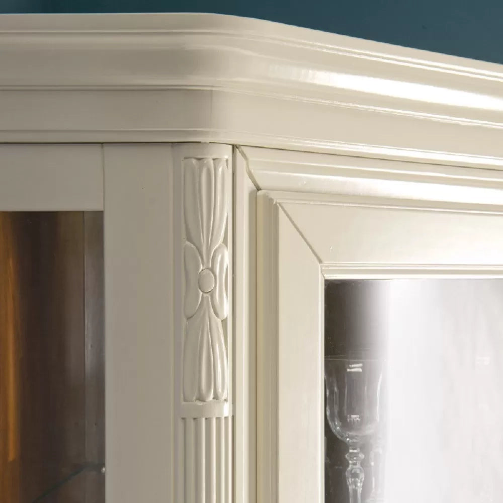 Cristalliera shabby in legno massello 4 ante 3 cassetti beige opaco l.180 p.50 h.220 - Mobili 2G