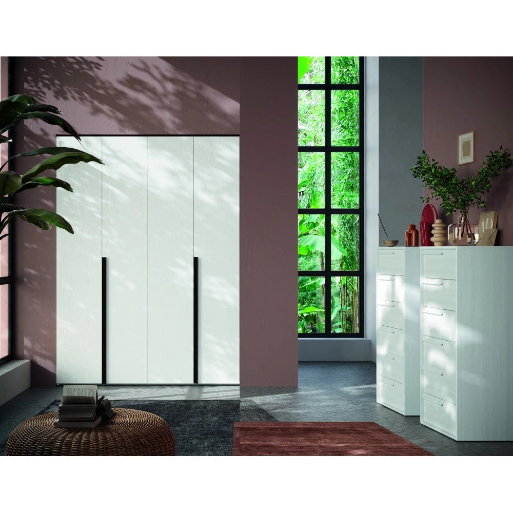 Armadio 4 ante battenti bianco portland e maniglie nero opaco Coco 185x60,3x250h