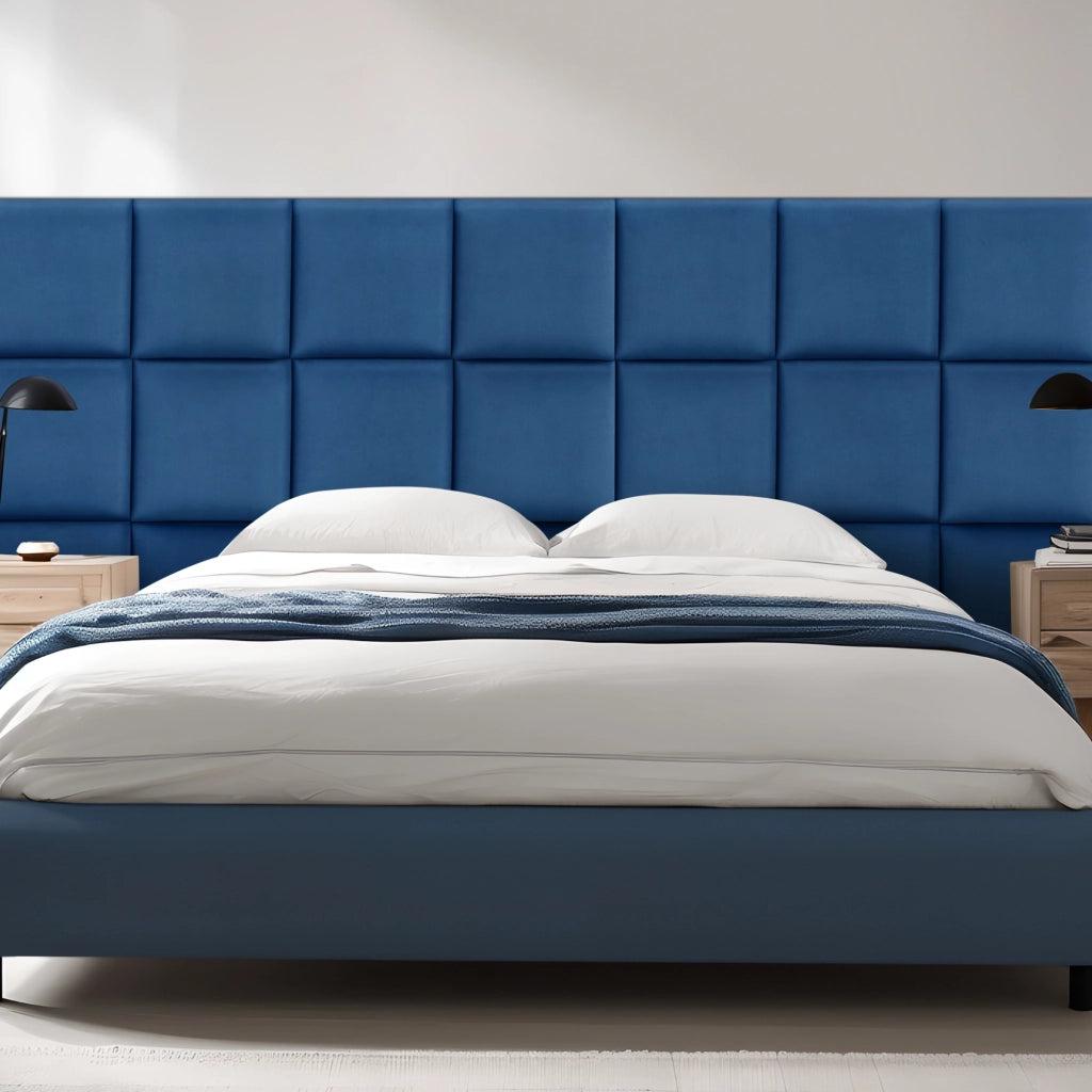 Set Carpino di 4 Pannelli Murali Imbottiti Rivestiti in Tessuto Velluto Blu Marino 30x30 cm [neu.haus]