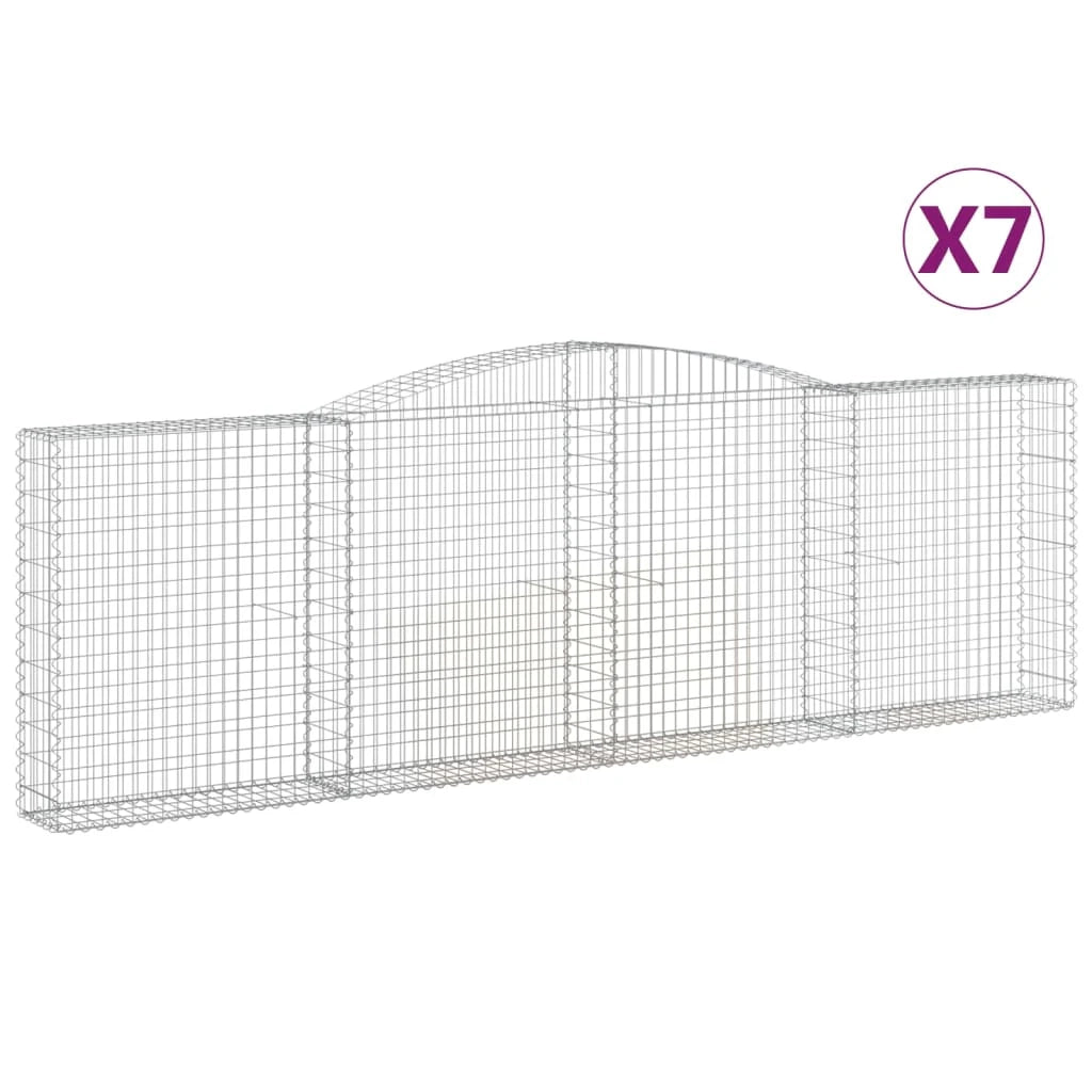 Cestini gabbioni recinzione a gabbia muro di contenimento ad arco 7 pezzi 400 x 30 x 120/140 cm ferro zincato argento 02_0041119