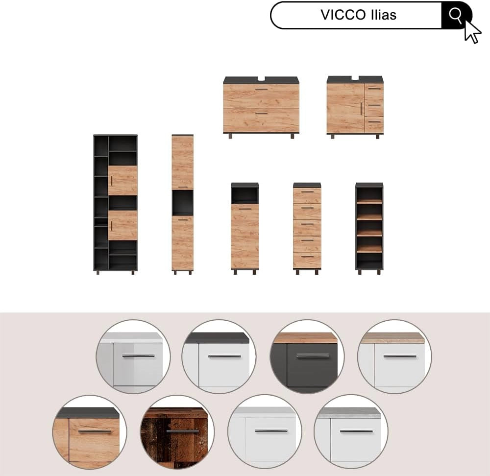 Mobile midi Ilias, Antracite/quercia dorata, 30.2 x 95 cm, adatto per il montaggio a parete e combinabile con la serie Ilias