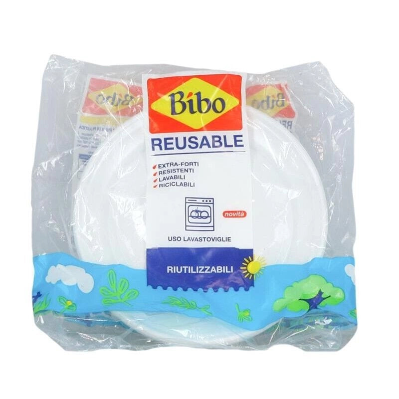 BIBO PIATTI PIANI IN PLASTICA  RIUTILIZZABILI BIANCHI DIAMETRO 21,5 CM CONFEZIONE DA 35 PEZZI