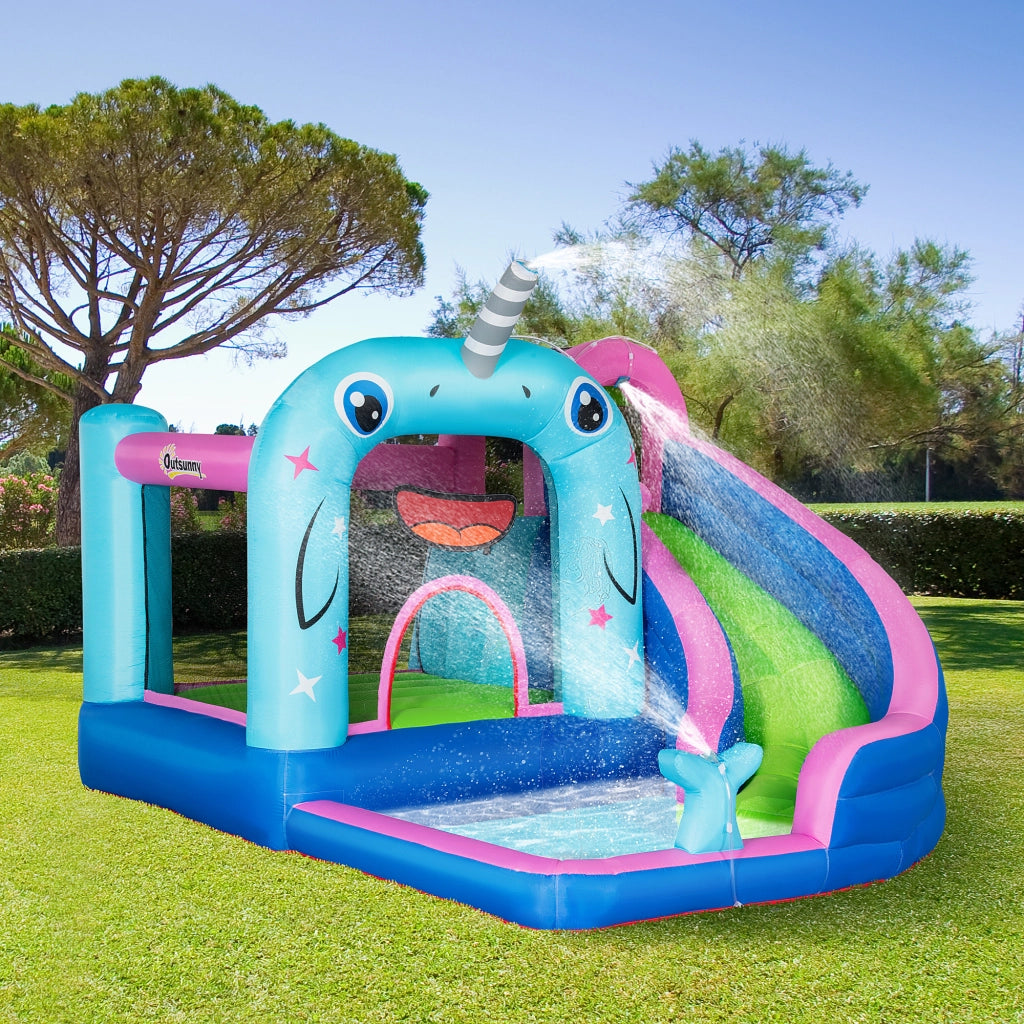 Castello Gonfiabile con Scivolo, Angolo Salto, Piscina e Getto d'Acqua ¨C zephmum ¨C 330x280x200 cm