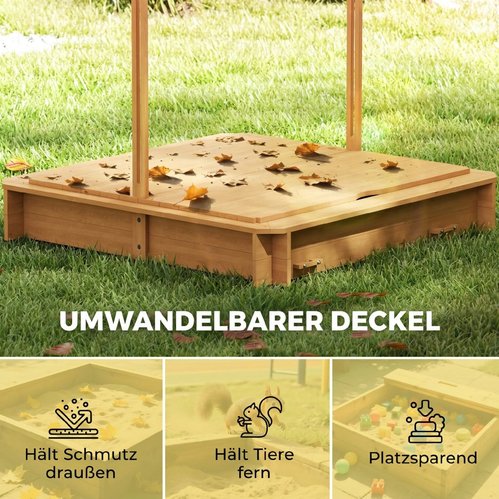 Sandbox per bambini con sedili e coperchio regolabile in altezza ¨C zephmum ¨C 106x106 cm legno chiaro