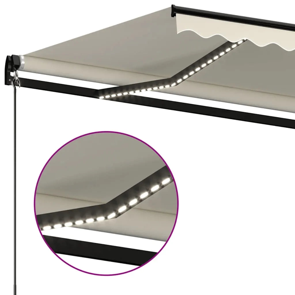 Tenda da Sole Retrattile Manuale con LED 350x250 cm Crema 3069082