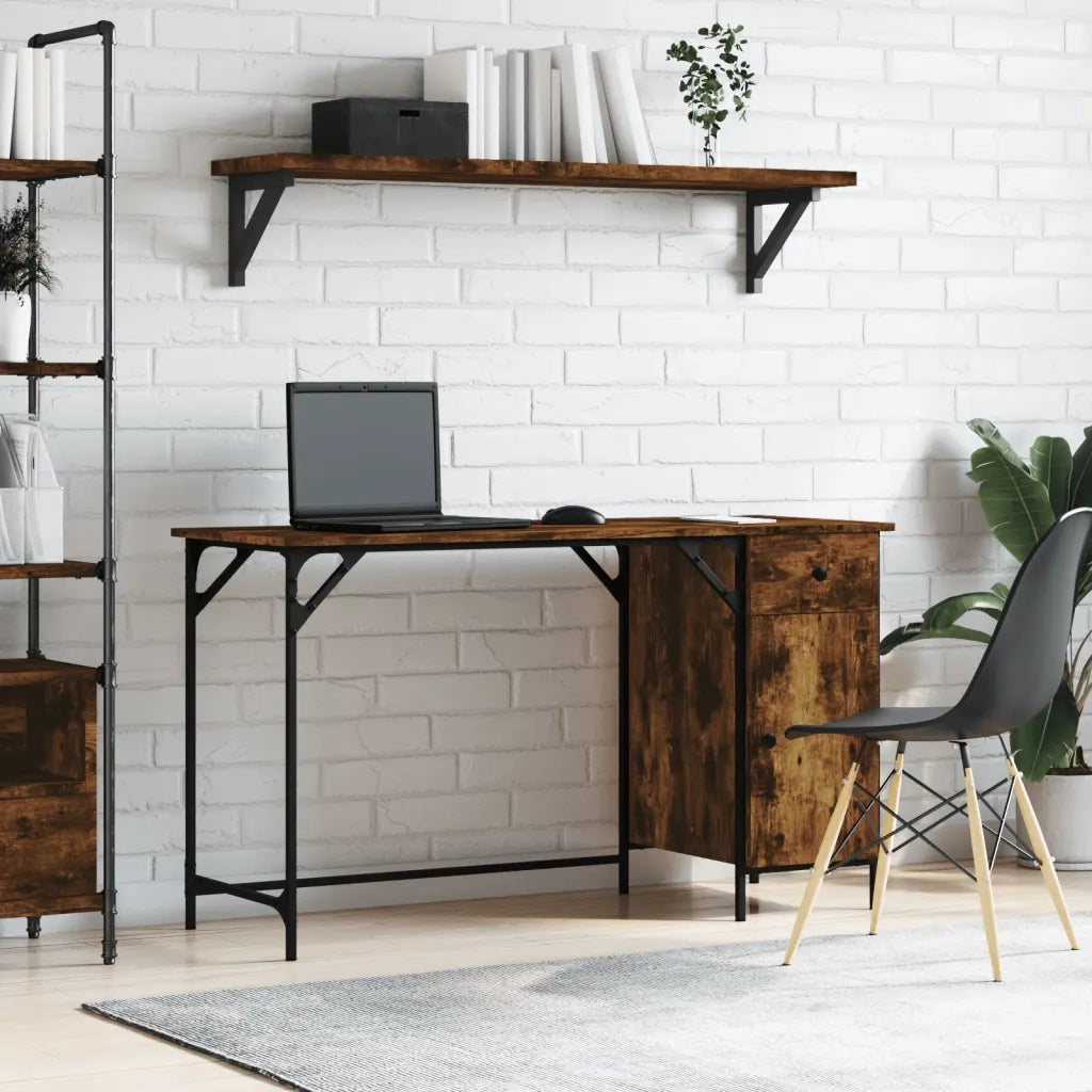 Scrivania | Tavolo da Ufficio Computer Rovere Fumo 131x48x75 cm Legno Multistrato