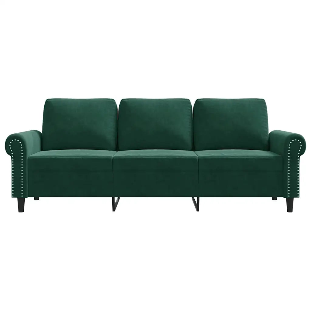 Divano a 3 Posti Verde Scuro 180 cm in Velluto