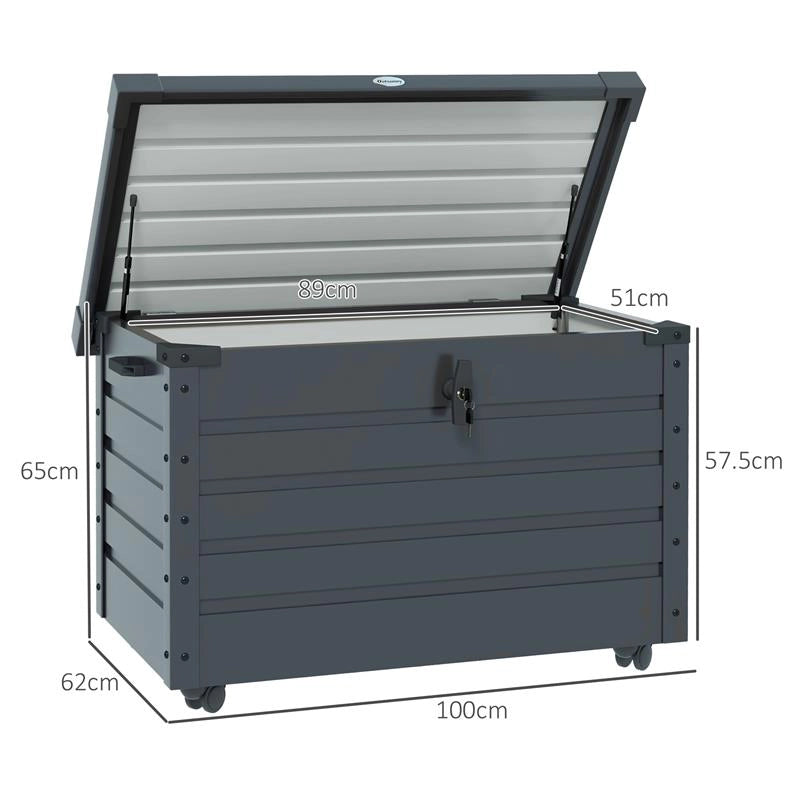 BAULE DA ESTERNO DA 295L CON SERRATURA E 2 MANIGLIE IN ACCIAIO ZINCATO 100X62X65 CM GRIGIO SCURO