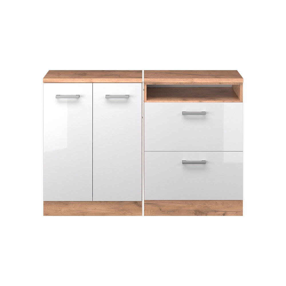 Set di mobili sottotetto Rion Bianco lucido/Rovere dorato 120 cm Set di 2 carcasse armadio profondità 60 cm Vicco