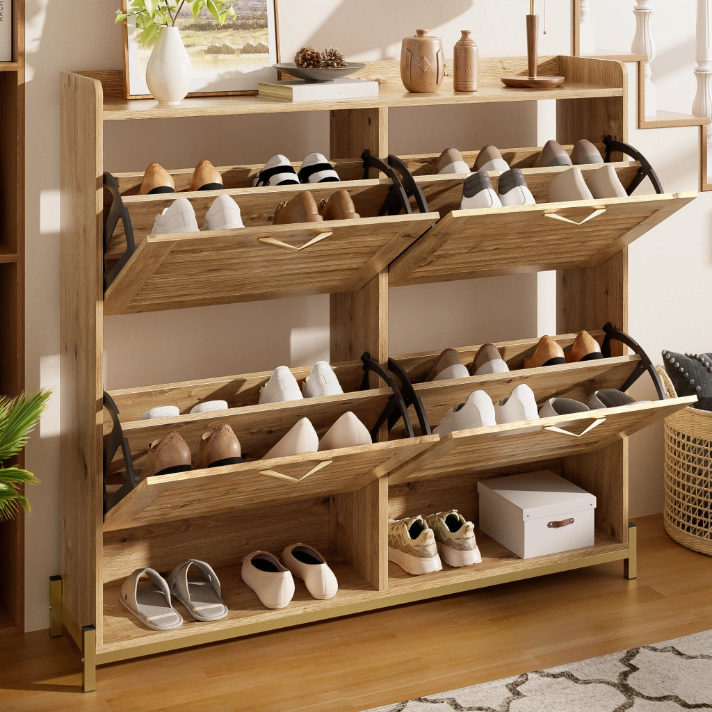 Mobile Scarpiera con 4 Ante e Ripiano; Struttura in Metallo; Stile Moderno; in MDF; Effetto Legno; 108;5×24×100 cm