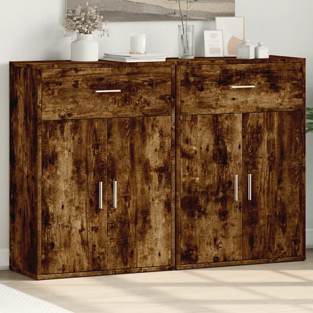 Credenze 2 pz | Madia | Buffet da pranzo | Armadio da pranzo Rovere Fumo 60x30x84 cm in Legno Multistrato