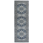 Tappeto passatoia grigio e blu poliestere 80 x 240 cm decorazioni orientali invecchiate per soggiorno camera da letto