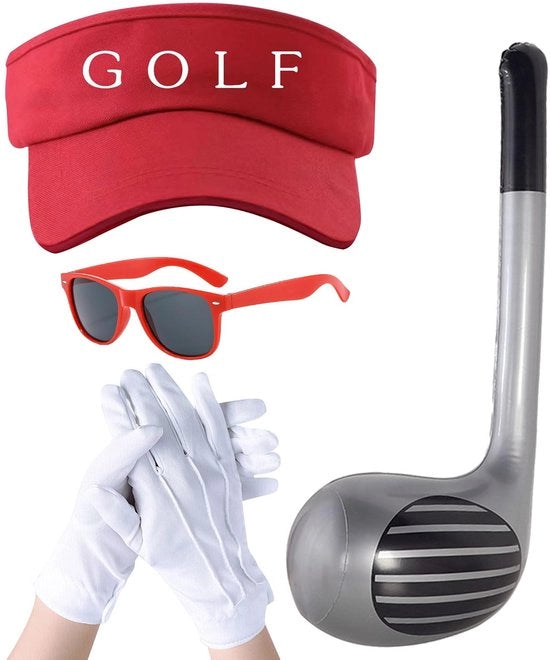 Kit di golf per adulti/bambini - 76 cm - Occhiali da sole - Cappello da golf - Guanti bianchi - Kit di golf gonfiabile