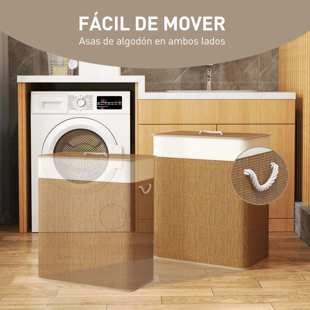 Cestino per Biancheria in Bamb¨´ con 2 Compartimenti ¨C Zephmum ¨C 52x32x63 cm
