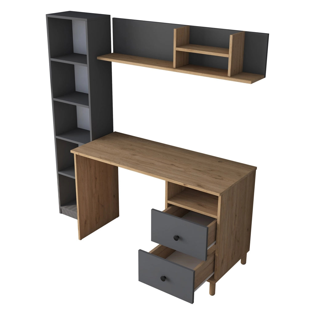 Venetico, Scrivania 9 Ripiani, 120x50x162h cm Marrone Rovere Nodi