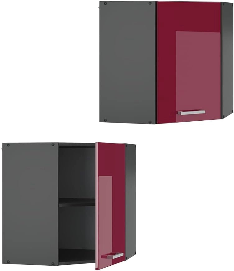 Mobile angolare da cucina R-Line, Rosso lucido, 57 cm, per la libera combinazione all'interno di sistemi cucina modulari
