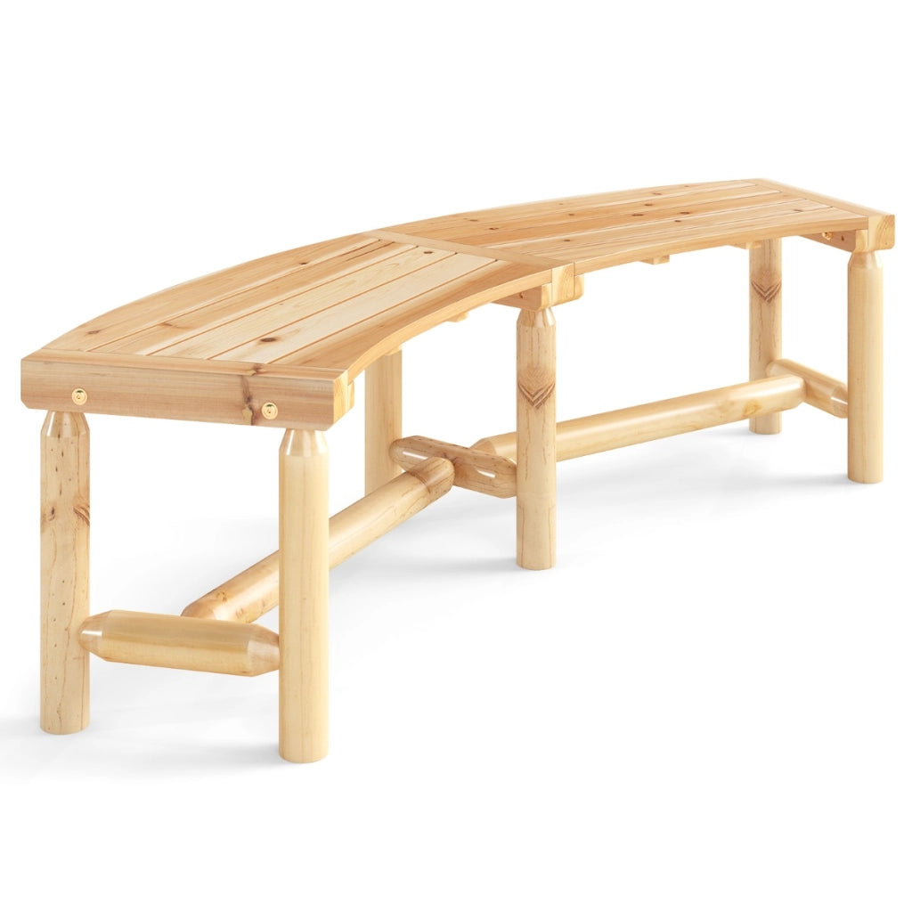 Panchina di legno massello per 2-3 persone da fuoco senza schienale per esterni, Panchina curva da patio carico massimo 360 kg Naturale