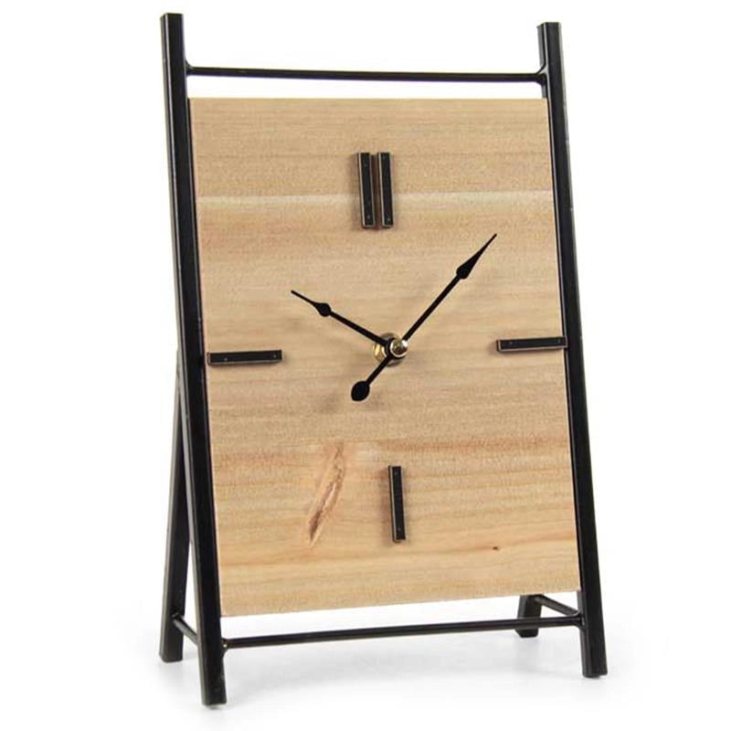 OROLOGIO DA TAVOLO RETTANGOLARE CON QUADRANTE IN LEGNO IN METALLO NERO 17 X 7 X 27 CM