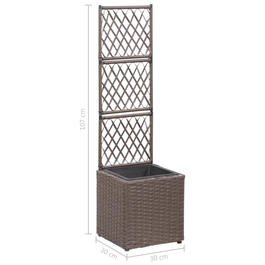 Letto Rialzato Traliccio 1 Fioriere | Cassetta per fiori | Vaso 30x30x107cm Polyrattan Marrone