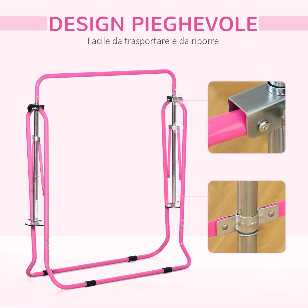 Barra Trazioni per Bambini 148x105x88-128 cm 4 Altezze Regolabili in Acciaio Rosa