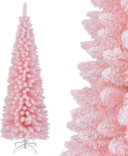 Albero di Natale Slim Rosa 150/180 cm, Albero di Natale Innevato con 328/460 Rami e Supporto Metallico Pieghevole, Albero per Decorazione per Feste in Casa e Ufficio (180 CM)