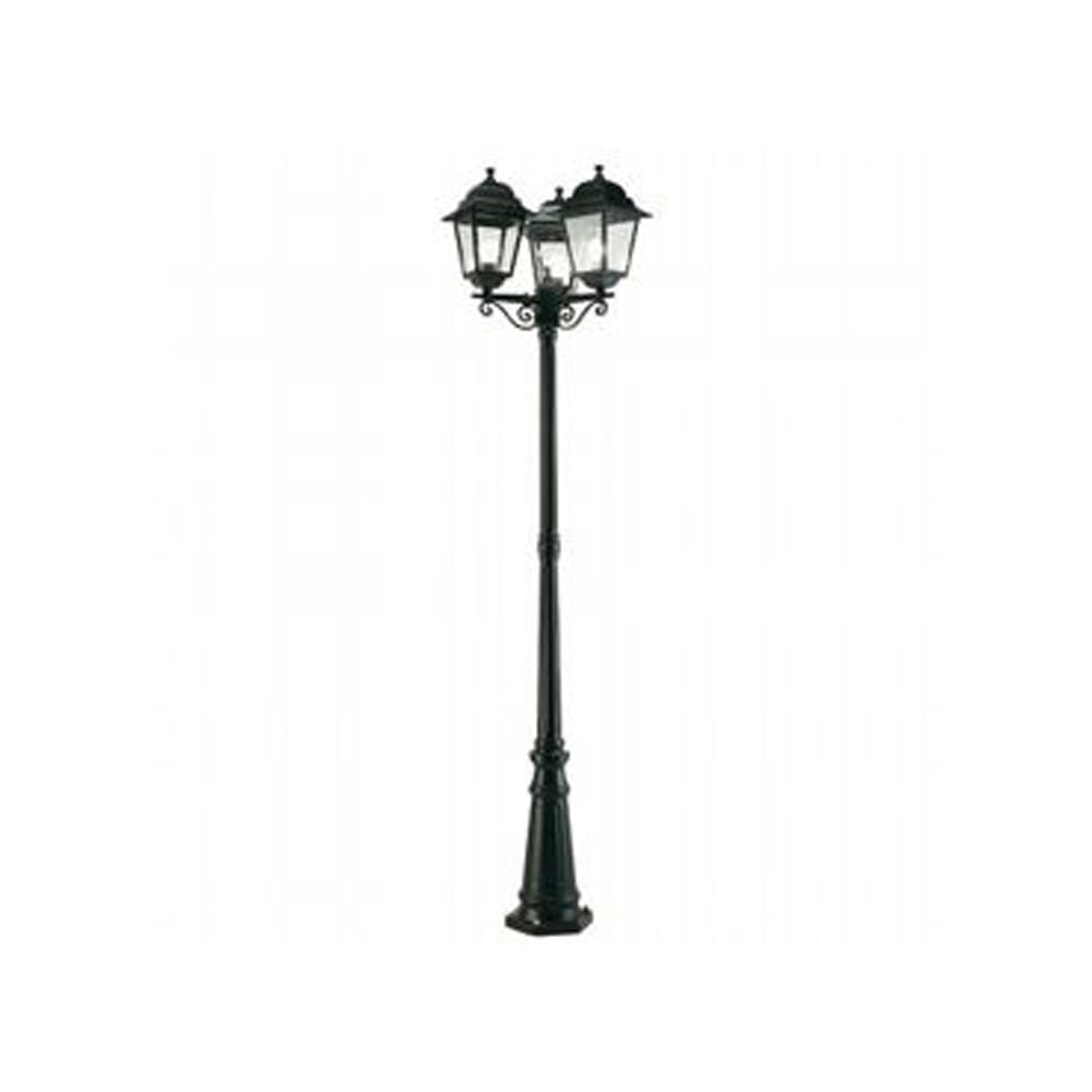 Palo Da Esterno Contemporaneo H218Cm Quadrata Alluminio E Vetro Nero 3 Luci E27