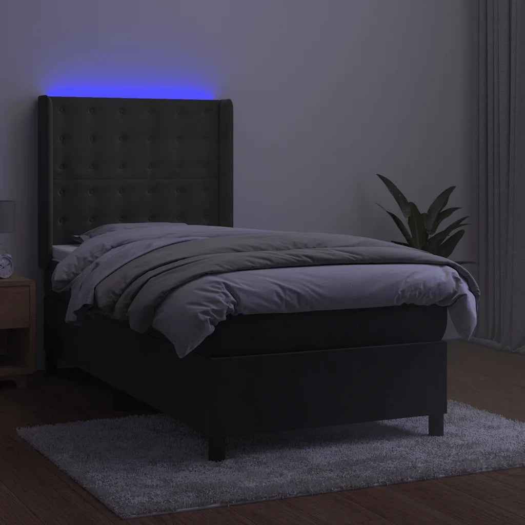 Letto a Molle con Materasso e LED Grigio Scuro 80x200cm Velluto 3139770