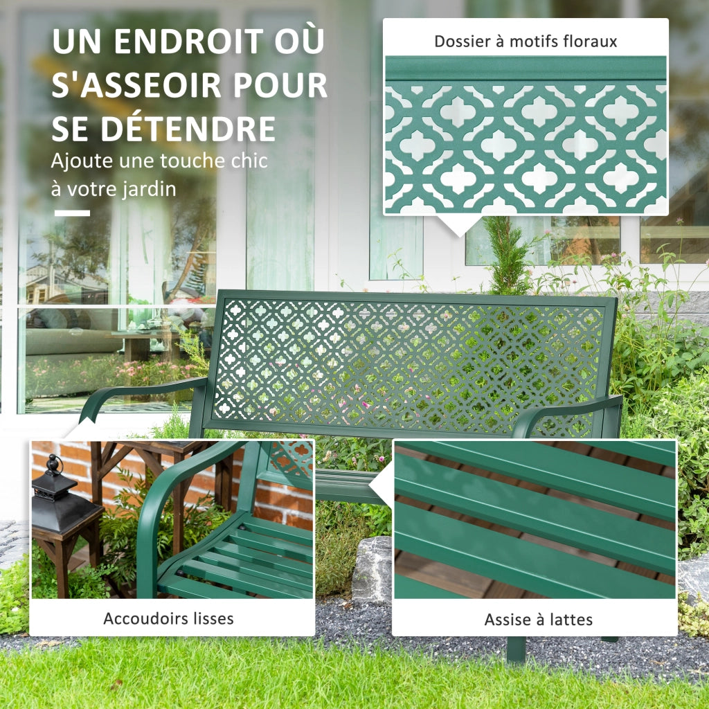 Panchina da Giardino ¨C Zephmum ¨C Verde Scuro Acciaio 127x63x83 cm