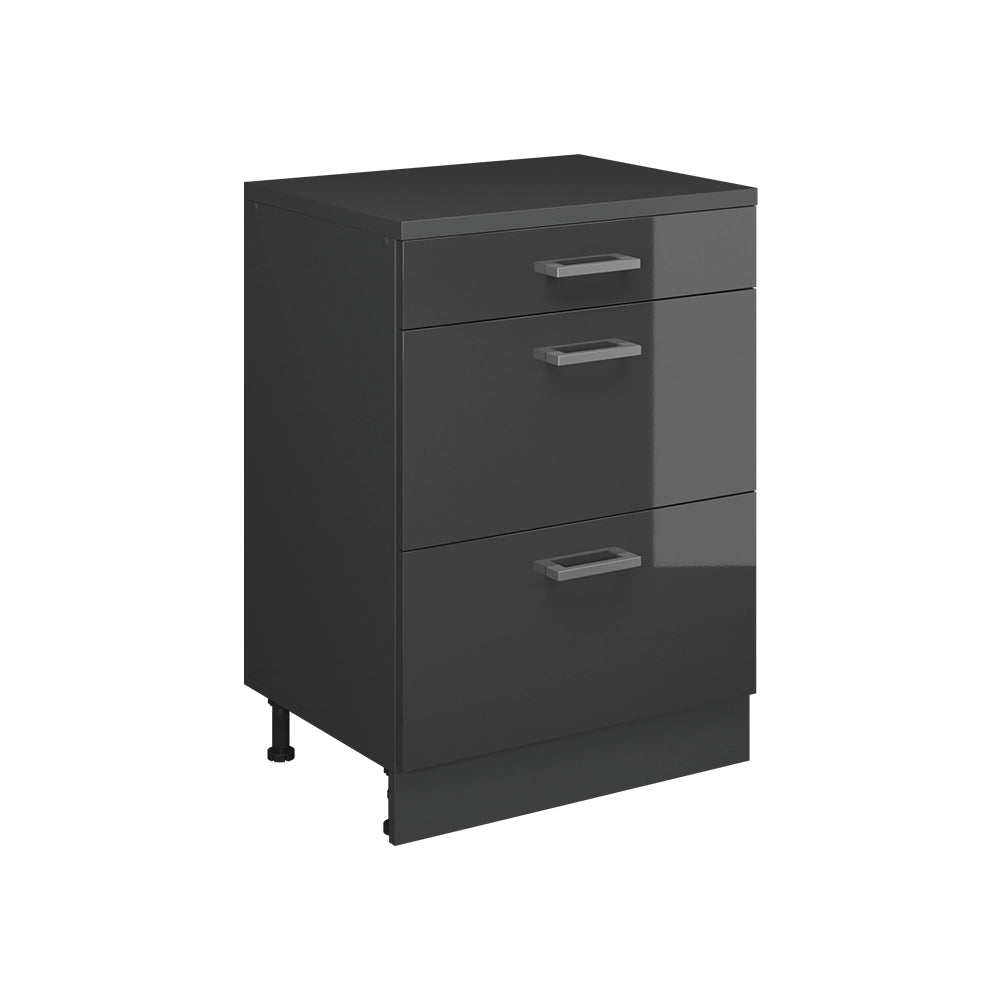 Mobile per mansarda Rion Antracite lucido/Antracite 60 x 83.8 cm senza inclinazione con 3 cassetti Vicco