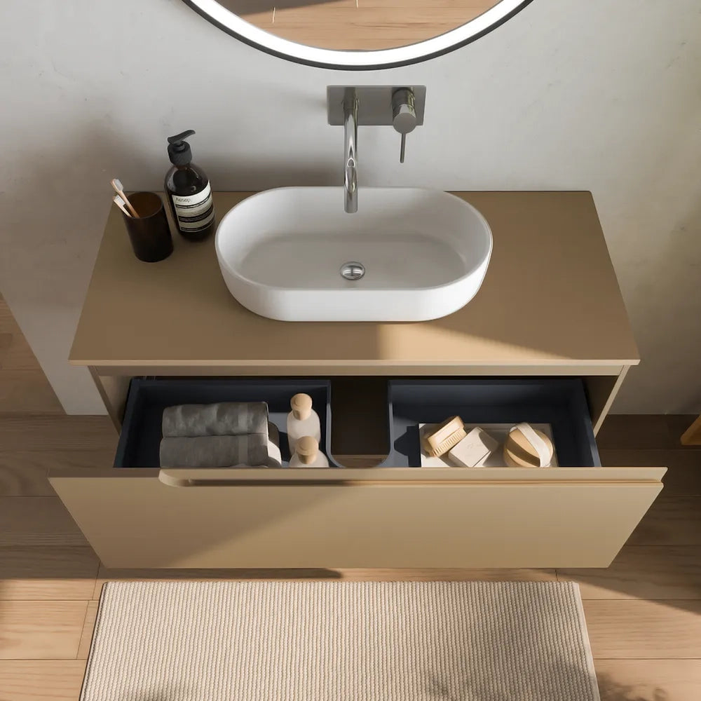 Mobile bagno sospeso 80 cm un cassetto sabbia opaco con top | Ardenne