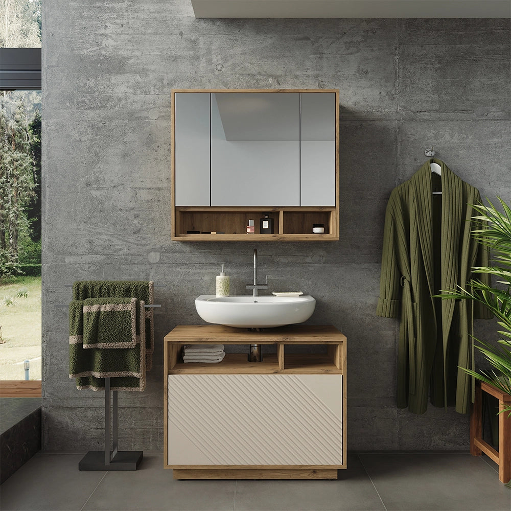 Set mobili bagno Beatrice Cachemire/Rovere artigianale Set di 2 Vicco
