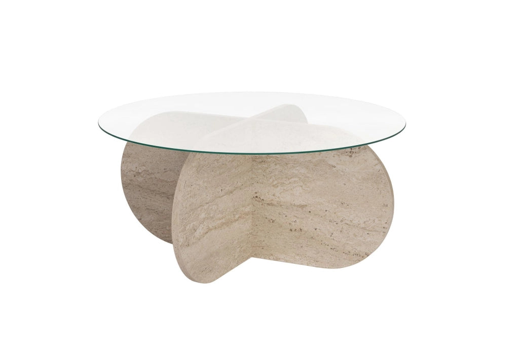 Tavolino in legno "Aeris" - 75 x 75 x 35 cm - TravertinoTrasparente