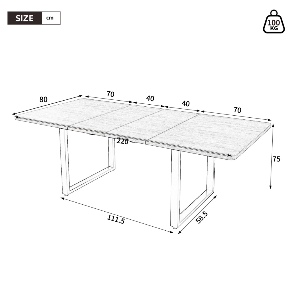Tavolo da pranzo allungabile 140/180/220 x 80 cm in MDF; colore naturale