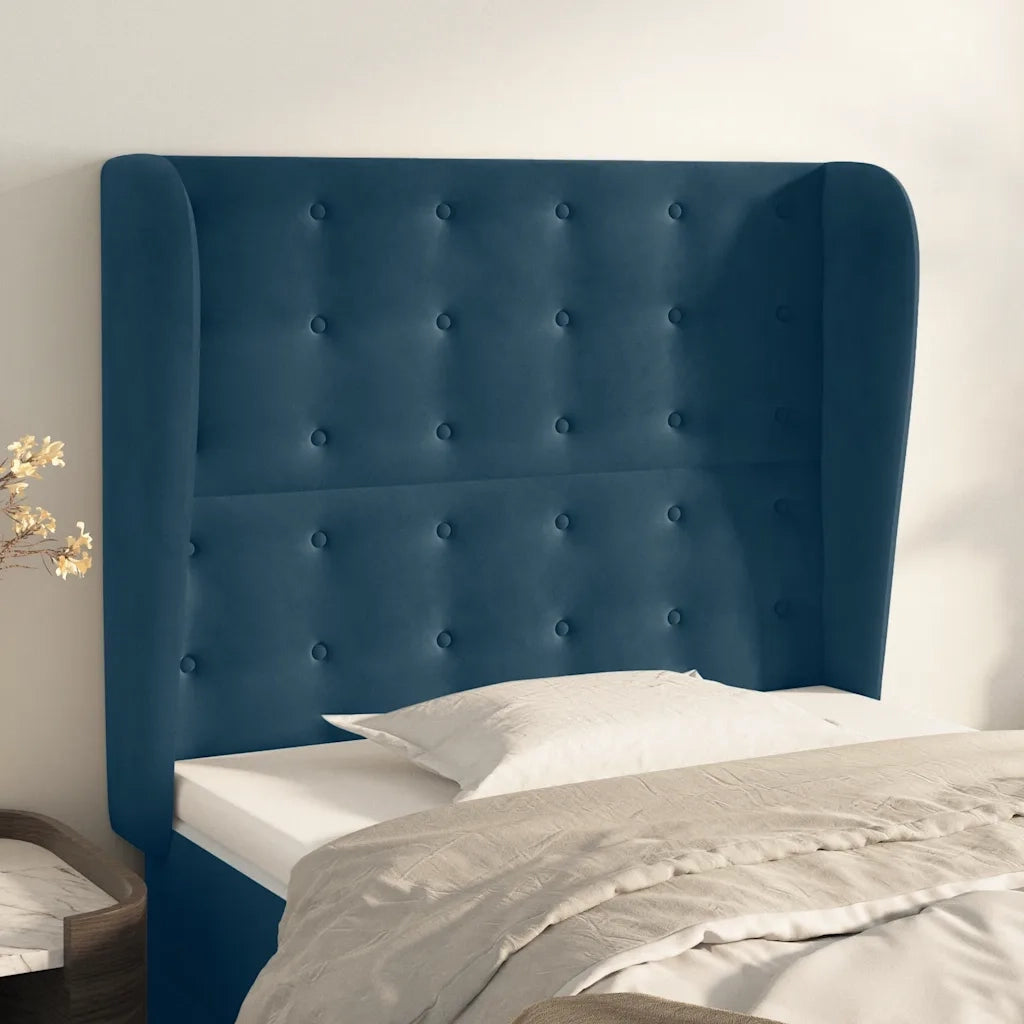 Testiera ad Orecchio-Testata con Orecchie Blu Scuro 83x23x118/128 cm in Velluto 254873