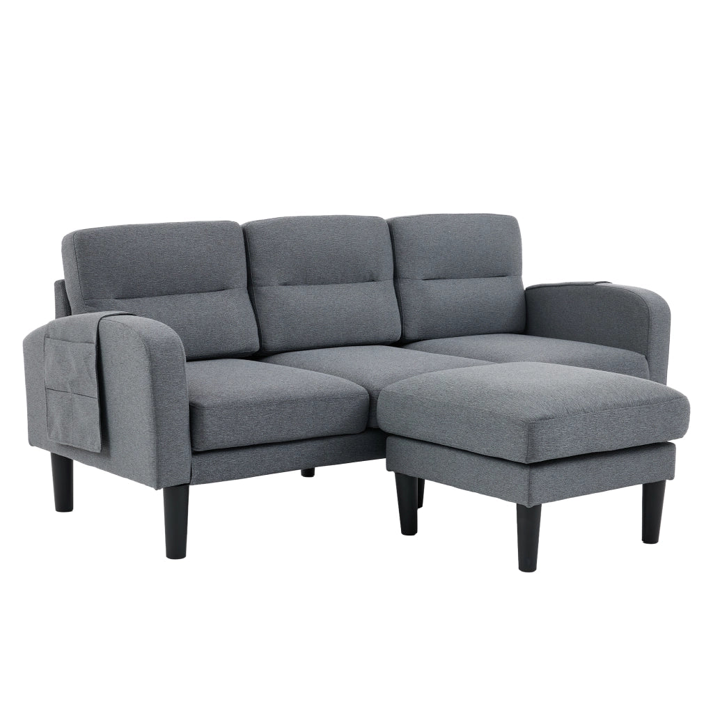 Divano angolare a L con chaise longue, 3 posti, tessuto grigio, 204x136x80 cm
