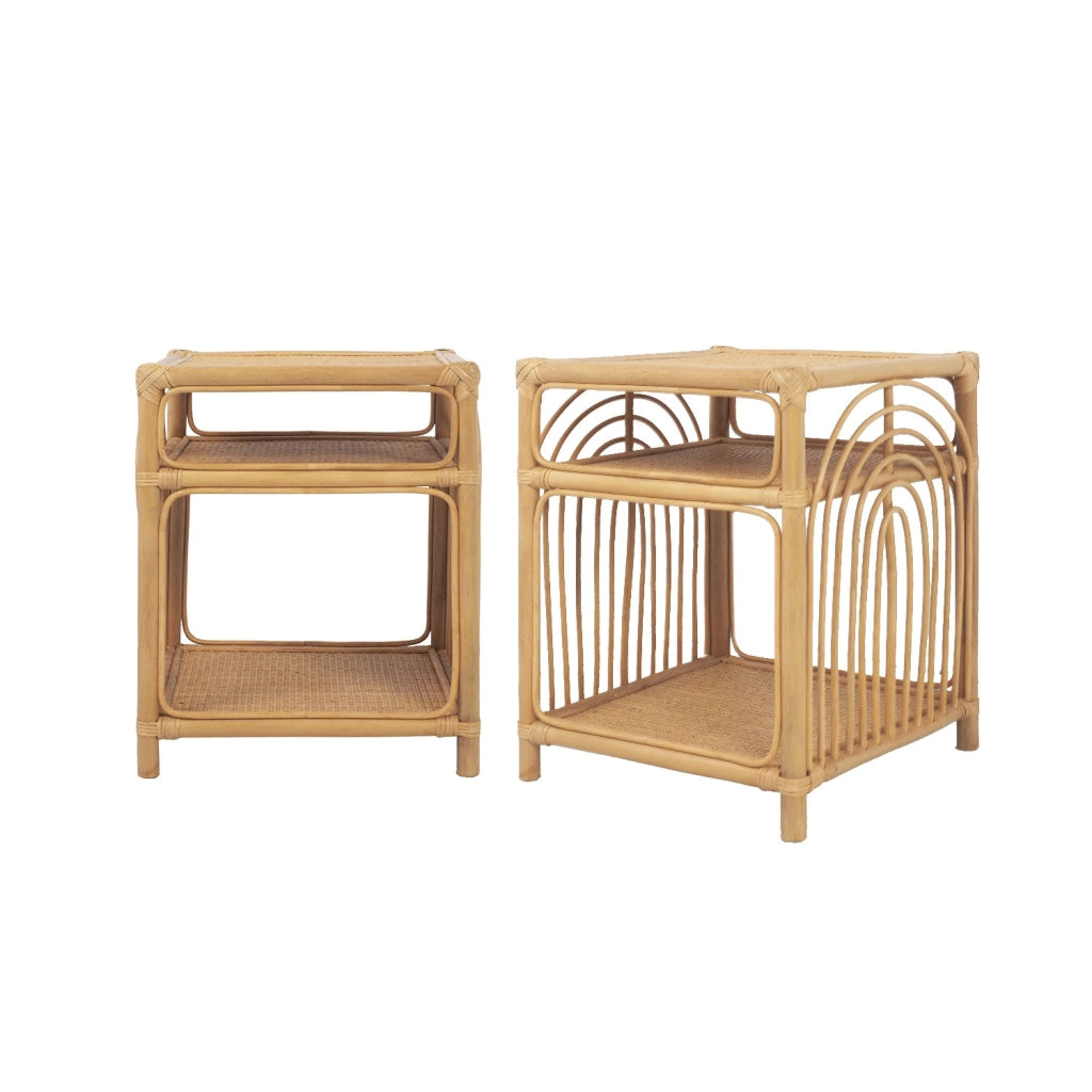 Set 2 comodini in rattan 1 vano portaoggetti, marrone naturale