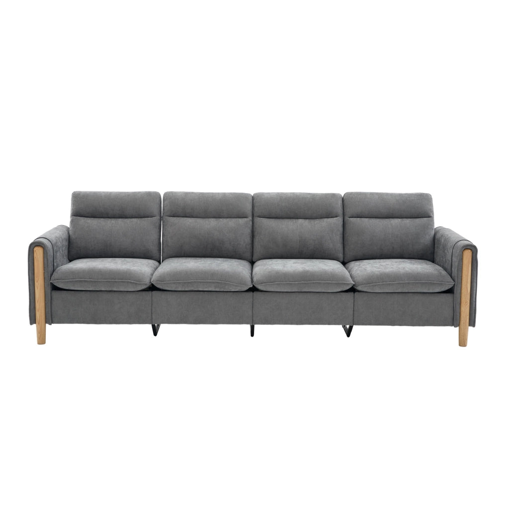 Divano modulare a U 261x77x86 cm in ciniglia grigio chiaro con contenitore –