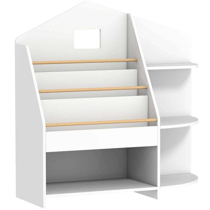 Libreria per bambini in legno bianca con 7 ripiani