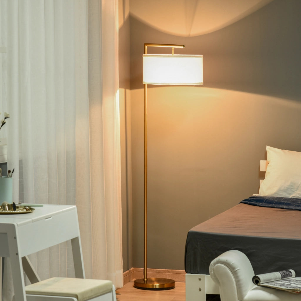 Lampada da terra ¨C zephmum ¨C bianco, oro, tessuto, 47x37x153 cm