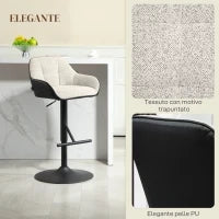 Set 2 Sgabelli Imbottiti ad Altezza Regolabile con Schienale e Braccioli, 52.5x53x86.5-108 cm, Nero Grigio Chiaro